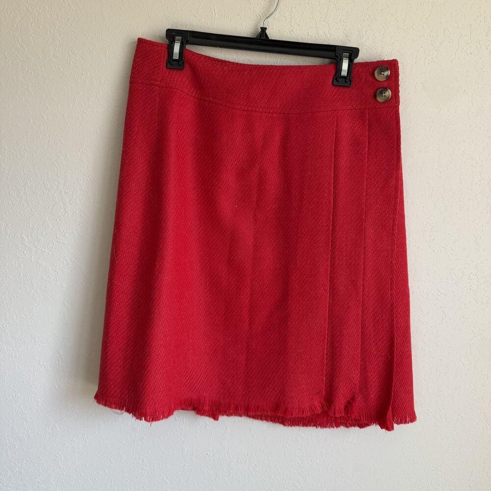 Isaac Mizrahi for Target Wool Red Fringe Frayed Hem Knee Length Skirt Womens 12